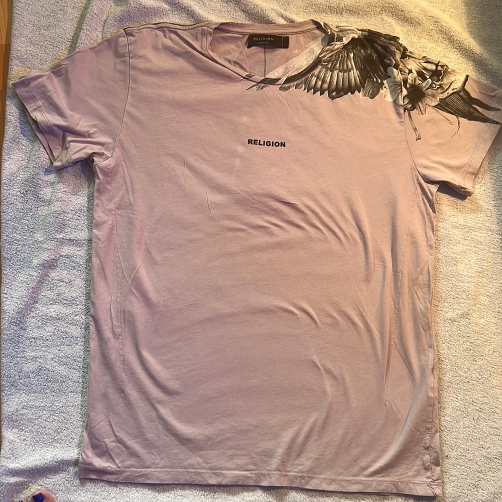 Religion Men’s Tshirt with wings design  in front and the back